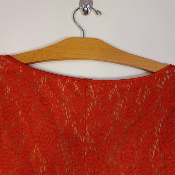 Evan Picone Black Label Orange Lace Capsleeve Shift Dress, Size 14 - Picture 5 of 8